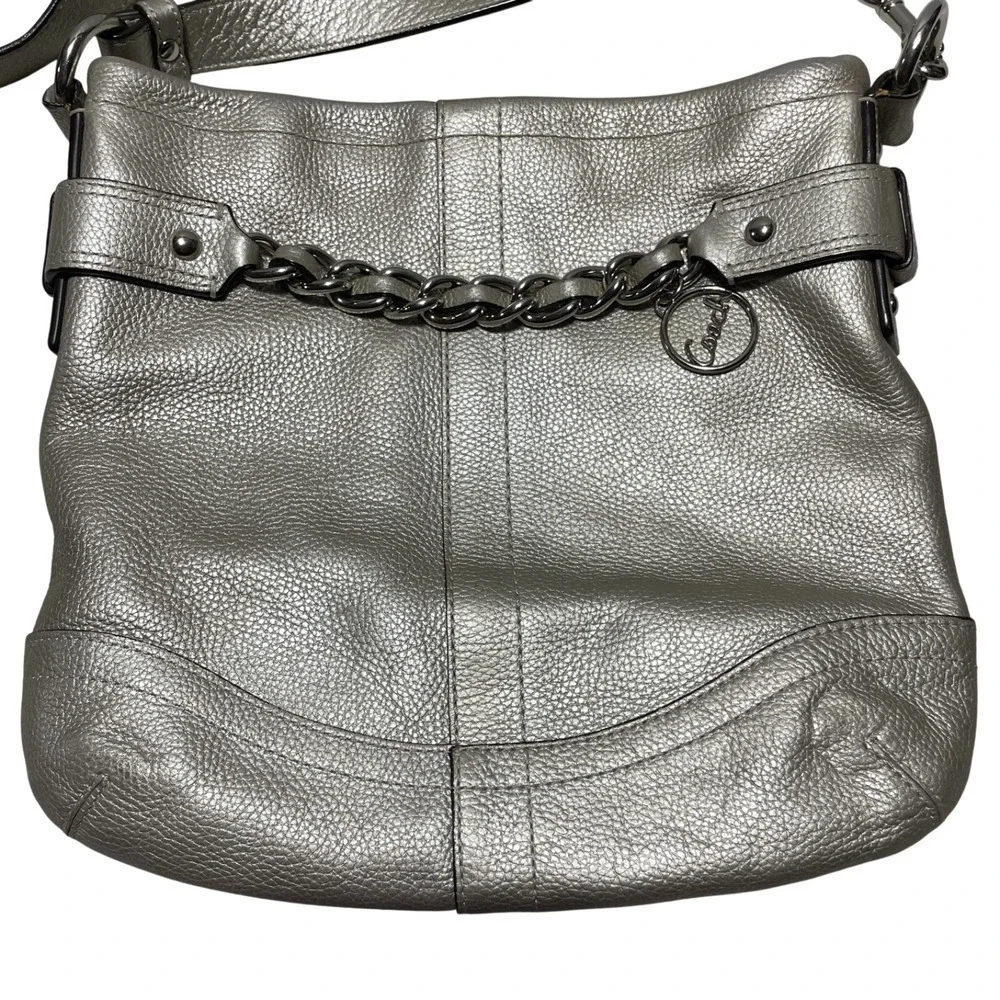 Coach Chain Duffle Bag in Silver Metallic Pebbled‎ Leather C1275 F19722